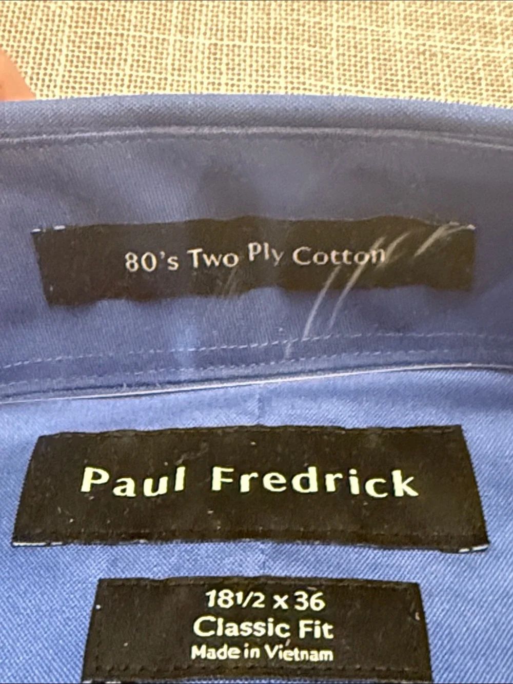 Paul Fredrick Classic Fit Mens 18.5x36 French Blue Cotton Pinpoint Collared New — image 5 of 8
